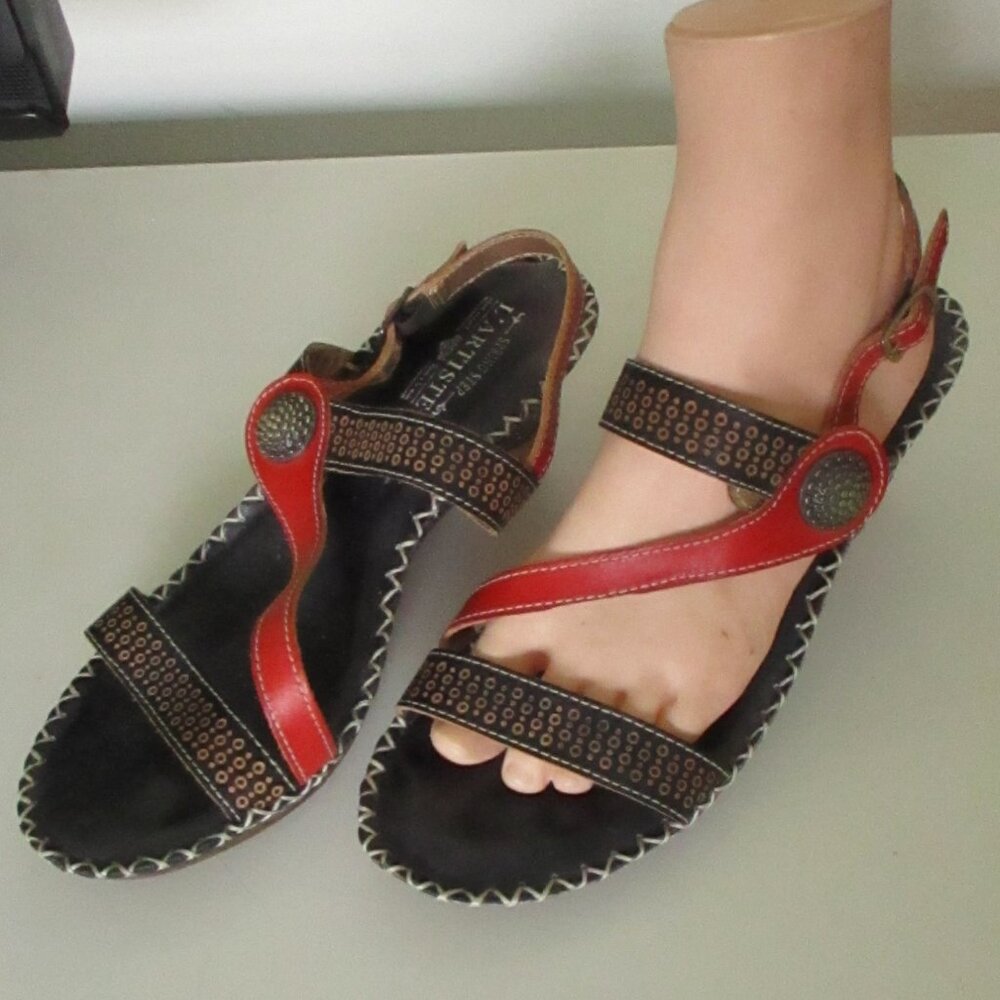 L'Artiste Dreamer-B Womens Red Leather Velcro Strap Slingback Heel Sandal-40 EUR - Picture 6 of 8